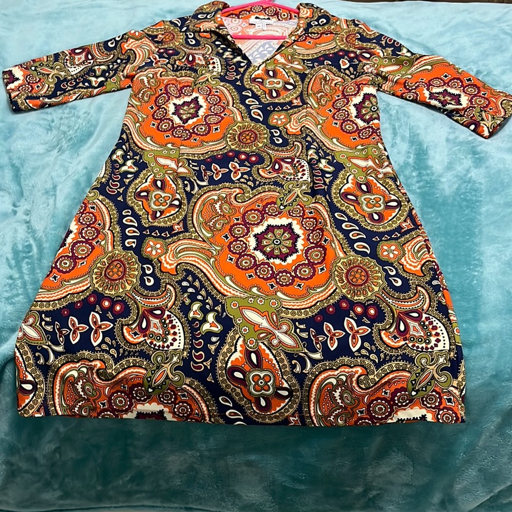 Jude Connally Navy blue with design long sleeve dress Size XL